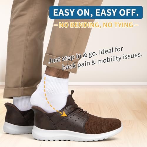 Image of Hands Free Slip On Shoes for Men Walking Casual Sneaker Arch Support Memory Foam Mesh Light Cushioning Fashion Breathable Stylish Black White Tan Grey