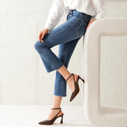 Image of Susanny Womens Slingback Closed Toe Ankle Strap High Heels Pointed Toe Pumps Comfortable Stiletto Sexy Buckle Strappy Dressy Shoes for Wedding Bridal Party Work