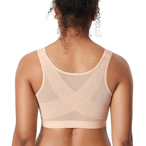 DELIMIRA Women's Inbarely Plus Posture Bras Front Closure Lightly Padded Plus Size Wireless Full Coverage Bra Beige 36DD