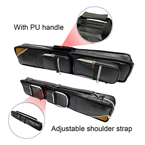 Iczw 4X8 Pool Cue Case Billiard Stick Carrying Case Leatherette Soft Cue Bag Hold 4 Butt 8 Shaft (Black And Camel) #TOP3