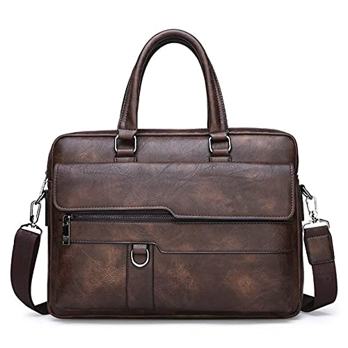 JXGSGOGO Maleta masculina de couro sintético para laptop de 35,5 cm, bolsa executiva marrom, Marrom, Medium