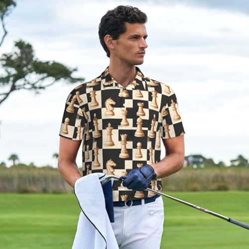 Polo Shirts for Men - Casual Fashion Vintage Chess Print Short Sleeve Collared Golf Shirts for Men3