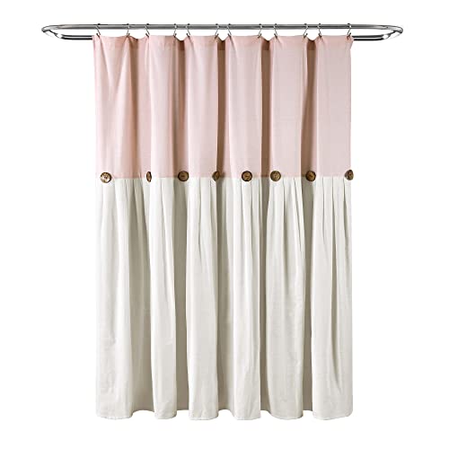 Lush Decor Linen Button Farmhouse Shower Curtain Pleated Two Tone Design For Bathroom, 72" X 72", Blush & Off-White #TOP5