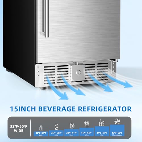 Image of Antarctic Star 15 Inch Outdoor Beverage Refrigerator, 135 Can Stainless Steel Mini Fridge, Undercounter Built-in or Freestanding, Fast Cooling Low Noise Wine Cooler for Home Patio, 32-50F