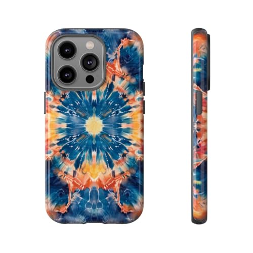 Coque résistante iPhone 14 Pro brillante mandala bleu antichoc
