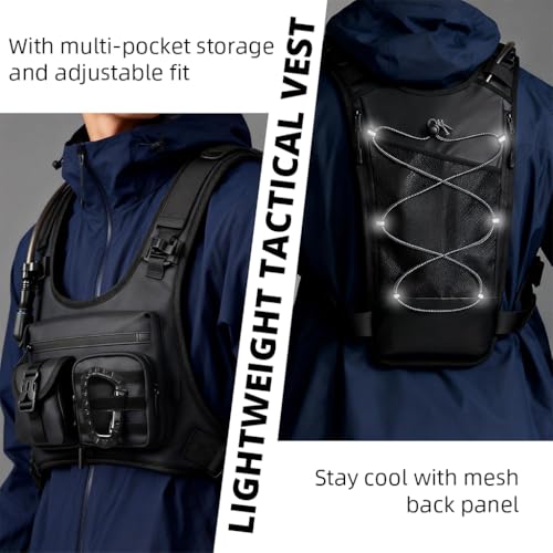 Image of Proberos Tactical Vest, Trail Hydration Vest, Oxford Cloth Outdoor Vest with Multi-Pocket Storage, MOLLE-Compatible, Adjustable Shoulder Straps & Quick-Release Buckles, Mesh Back Panel for Running