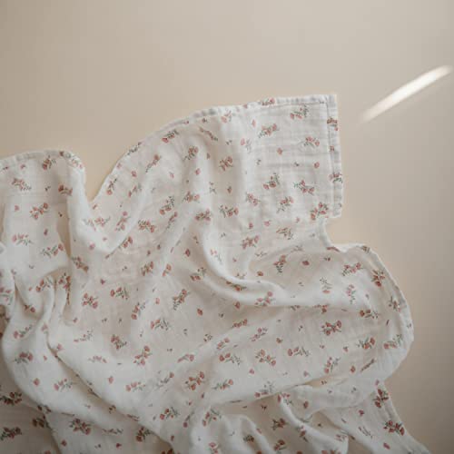 Image of mushie Muslin Baby Swaddle Blanket | 100% Organic Cotton (Pink Flowers)