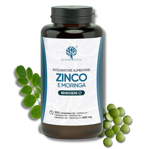 Zinco 15mg Integratore 300 Compresse Vegane con Moringa BIO RedMoringa®