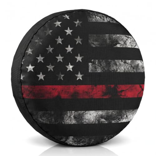 Image of Adventure RV Spare Tire Cover Suitable for RV Truck SUV Trailers Camper Off-Road Vehicle Adjustable Elastic Tire Cover 15 Inches (Retro Flag, 15in Suita)