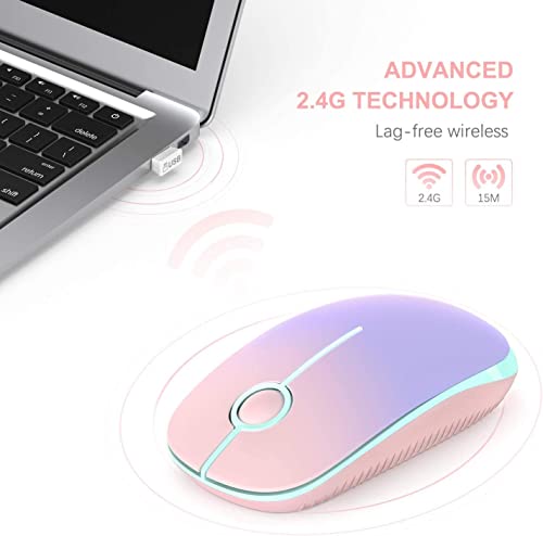 Image of VssoPlor Wireless Mouse, 2.4G Slim Portable Computer Mice with Nano Receiver Quiet Silent Optical Laptop Mouse for Notebook, PC, Laptop, Computer-Pink to Purple
