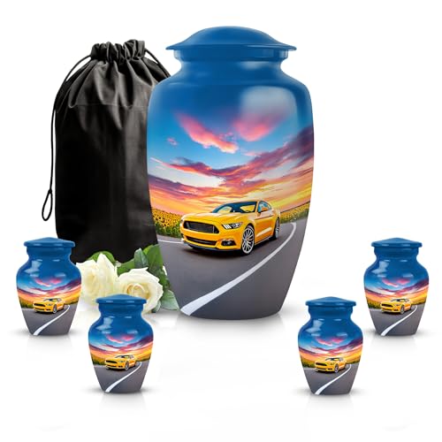 Image of Car Urn - Decorative Urn for Ashes - Combo 3 - Large with 3 Inch Pack of 4 - Urns for Adult Human Male & Female - Cremation Keepsakes for Ashes - Small Keepsake Urns
