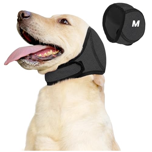 Fenyotech Dog Calming Hoodie Anxiety Relieve Dog Ear Muffs Noise Cancelling Firework Bathing Ear Wrap Quiet Head Cover Sleeves Ear Covers for Bath Thunderstorms Grey M