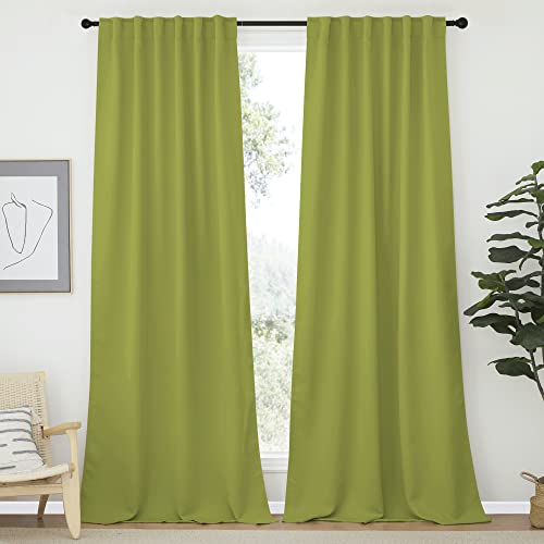 Nicetown Green Curtains Blackout Drapery Panels - (Grass Green Color) W52 X L95, Double Panels, Window Treatment Draperies For Apartment #TOP8