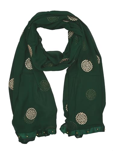 Image of YOUTHQUAKE Golden Floral Embroidery Work Chiffon Dupatta for Womens & Girls with Fancy Moti Lace