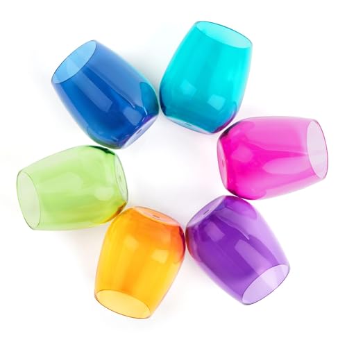 Juego de 6 copas de vino acrílicas de colores, copas de vino de plástico sin BPA, copas de vino acrílicas sin tallo, Tritan, aptas para lavavajillas, copas de vino irrompibles para exteriores, copas