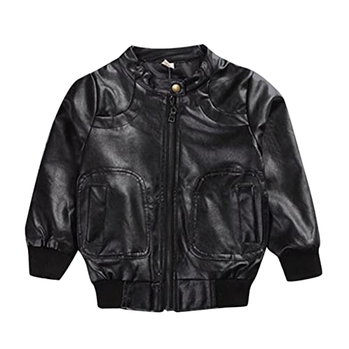 Toddler Kids Baby Boys Girls Outfits Spring Autumn PU Faux Leather Lightweight Jacket Zipper Outerwear Coat3