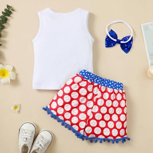 Magic Park 6M-6Y Baby Girls Baseball Short Set Outfits Toddler Love Baseball Vest Shirt Tops Short Pants Kids Summer Clothes2