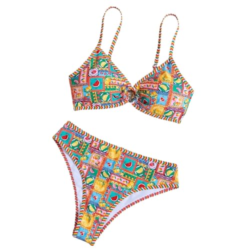 Eauptffy Conjunto de bikini triángulo para mujer, anillo tórico, traje de baño de dos piezas, estampado floral, traje de baño con espalda descubierta, tirantes delgados, traje de baño 2 piezas traje
