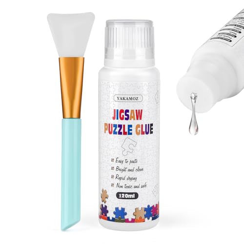YAKAMOZ Jigsaw Puzzle Glue with Sponge Head for Adults Clear Water-Soluble Craft Puzzle Glue Quick Dry for 1000/1500/3000 Pieces of Puzzle