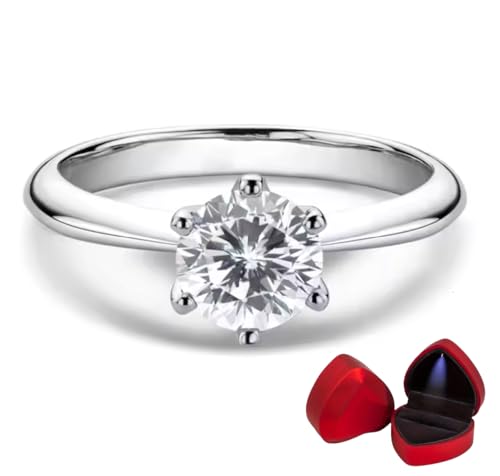 1ct Moissanite Classy Ring, 925 Sterling Silver, 18K Gold Plated, Round Cut, VVS1 Clarity, LED Ring Gift Box Included