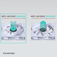 Phanteks M25-140 Gen2 Dreierpack, 3 x 140 mm ARGB-Hochleistungs-Lüfter, Daisy-Chain-Lüfterrahmen, Infinity-Spiegel-Hub, Einzelkabelanschluss, Weiß – Ansicht 3