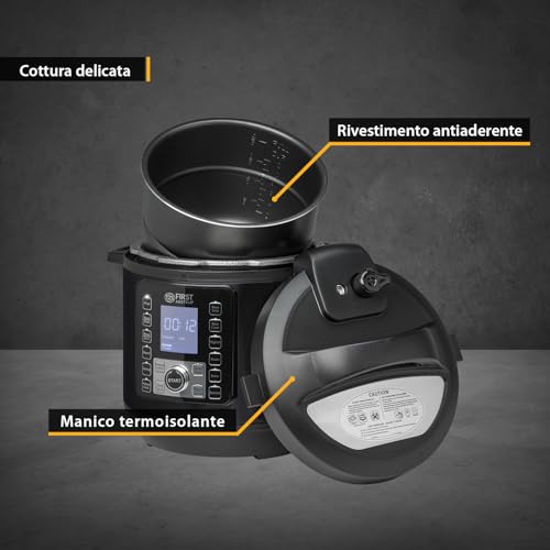 TZS First Austria - Pentola a pressione elettrica 6L con 12 programmi automatici - Multicooker 1000W come cuociriso, vaporiera, Crock Pot ecc. - Multivarka elettrico a pressione incl. libretto ricette - immagine 4