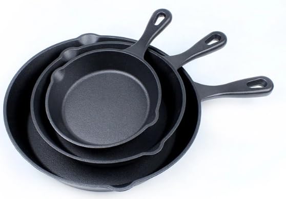 Image of Cast Iron Non-Stick Skillets, 3 Packs, 6 Inch, 8 Inch, 10 Inch, Black