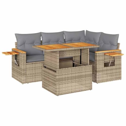 vidaXL Salon de Jardin avec Coussins 4 pcs Beige résine tressée Acacia, Ensemble de canapés d'extérieur, Ensemble de canapé d'angle de Jardin, Meuble...