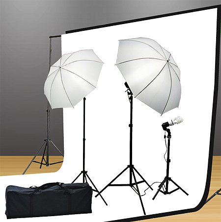 Studio Lighting Kit 1000 Watt Lighting Kit with Backdrop Support System and 6'x9' Black White Muslin Backdrop by Fancierstudio UL105 6x9 BWG