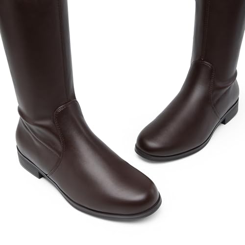 DREAM PAIRS Women's Thigh High Boots Low Block Heel Casual Fashion Over the Knee Boots,Size 6.5,Brown-Pu,SDOB2402W