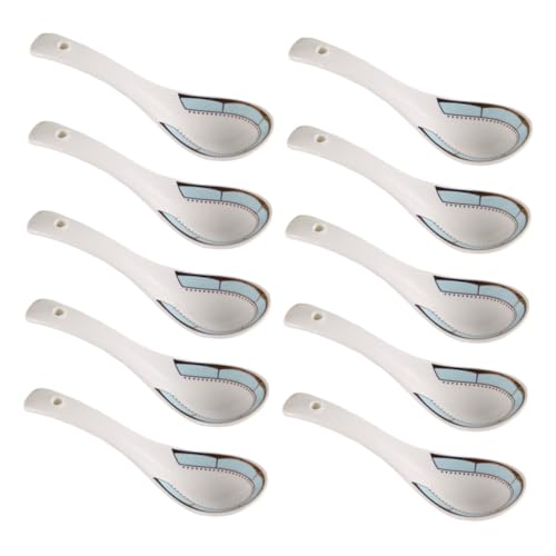 MOKKHNB 10個 小型軽量セラミックスープスプーン 中華風おかゆ用調理器具 キッチンアクセサリー 耐久性と清掃簡単 食卓飾りとしても活用可