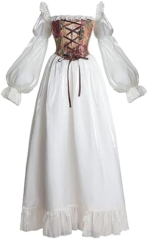 NSPSTT Victorian Dress for Women Regency Costumes Women Regency Dresses with White Wedding Gloves