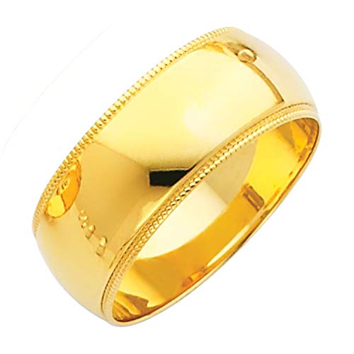 Sonia Jewels 14k White or Yellow Gold Men's 8mm Solid Migraine Domed Traditional Comfort Fit Plain Wedding Ring Band