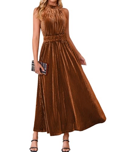 Simplee Womens Velvet Elegant Halter Neck Semi Formal Wedding Guest Dresses