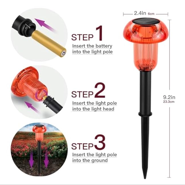 Halloween Solar Pathway Lights Outdoor 4 Pack, Red LED Driveway Light Solar Powered, Garden Decor, Mushroom Solar Lights Outdoor Waterproof for Outside Yard, Sidewalk, Lawn, Patio, Christmas