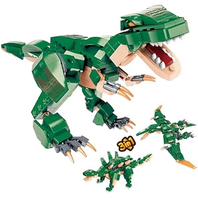 HSANHE 3 in1 Dinosaurs Building Blocks Toys for Kids Age 6-10 Year Old, Educational Building Sets Best Gifts for Boy 6-10 (Green)