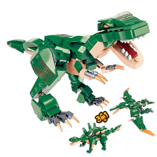 HSANHE 3 in1 Dinosaurs Building Blocks Toys for Kids Age 6-10 Year Old, Educational Building Sets Best Gifts for Boy 6-10 (Green)