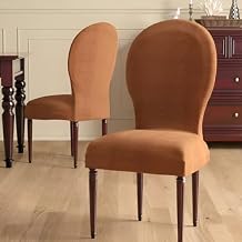 Velvet French Country Dining Chairs Cover Set of 6/4/2, Round Back Dining Chairs Slipcovers Farmhouse Chair Protector Cover Brown,4 Pack