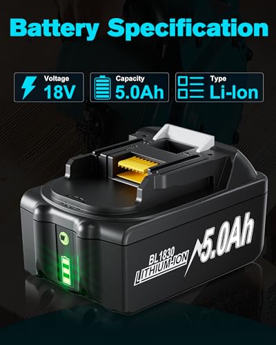 5.0Ah BL1830 Replacement Battery Compatible with Makita Battery 18V BL1850 BL1830 BL1850B BL1860B BL1860 BL1830B BL1840 BL1820 BL1815 BL1835 BL1845 with LED Indicator