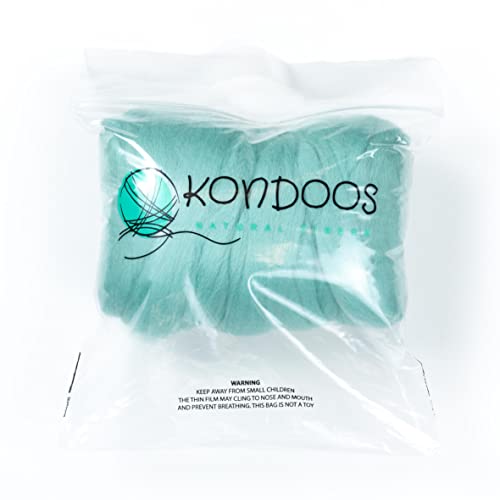 Kondoos Colored Natural Wool Roving, 8 Oz. Best Wool For Needle Felting, Wet Felting, Handcrafts And Spinning. (Acqua) #TOP2