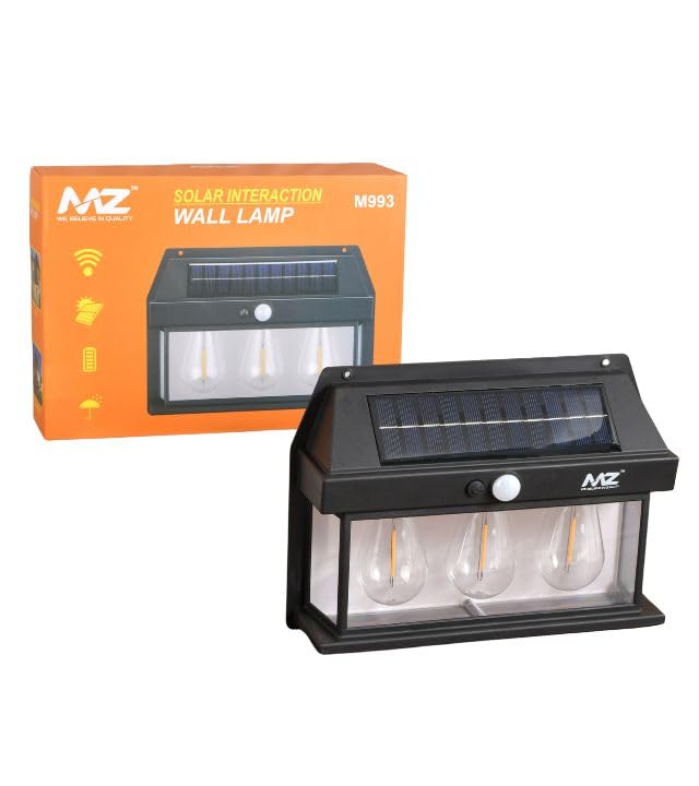 Image of MZ M993 Solar Wall Lamp with Motion Sensor | Waterproof Outdoor & Indoor Light with Solar Panel | Automatic Charging for Home, Balcony, Garden, Patio & Entrance - Black