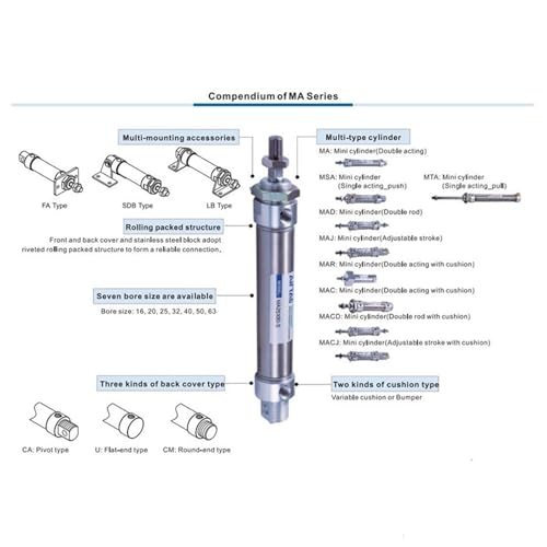 Vérin pneumatique MA32X avec course sur mesure type CA pivot pour outillage d'automatisation