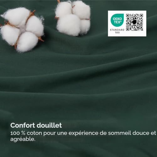 Parure réversible 2 taies d'oreiller 80x80 cm en pur coton noble
