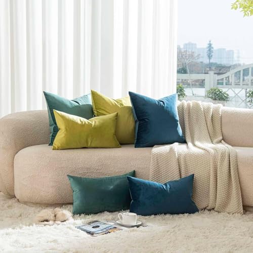 Image of JUSPURBET Velvet Pillow Covers 14x24 Set of 2 Decorative Couch Cushion Covers with Hidden Zipper Soft Throw Pillow Cases for Modern Home Decor,Emerald