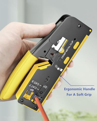 Image of COOLCOLD RJ45 Crimping Tool Kit - Pass Through Ethernet Crimper for Cat7 /Cat6A /Cat6 /Cat5E - Includes 10 Cat7 & 10 Cat6 Connectors, 10 Covers, Universal Stripping Tool & LAN Network Tester