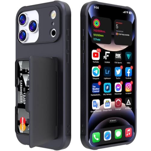 RNOZX For iPhone 16 Pro Max�p �t���b�v�J�[�h�o�b�O �~���[�P�[�X �X���� �f���A�����C���[ ���ϋv �ی� �B���J�[�h�X���b�g �E�H���b�g�J�o�[ (For iPhone 16 Pro Max�p/�u���b�N