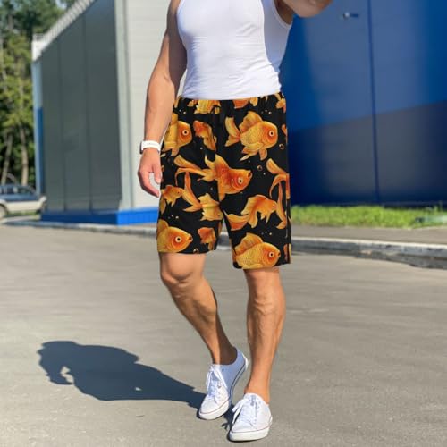 Mens Pajama Shorts, Red Goldfish Print Lounge Pj Sleep Shorts for Men Sleepwear, Pajama Bottoms2