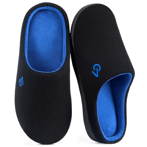 VeraCosy Herren Zweifarbige Hausschuhe Memory Schaum Pantoffeln,Schwarz Saphirblau,44/45 EU