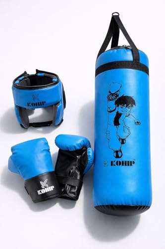 Image of Kids Boxing Kit Set Pack of 4 | Punching Bag for Karate & Martial Arts | Bounce-Back Training Bag for Boys & Girls (Ages 3-9) (Sky Blue)