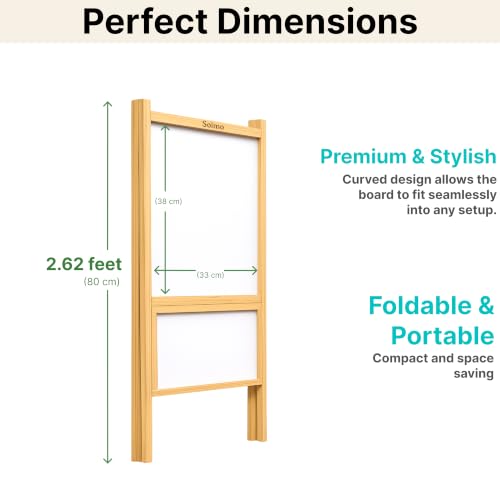 Image of Amazon Brand - Solimo 2 in 1 Double Sided Wooden Easel Stand, Whiteboard and Chalkboard, A-Type Foldable, 80 cm x 40 cm, with Tray, for Kids with Whiteboard Marker & Non-Magnetic Duster